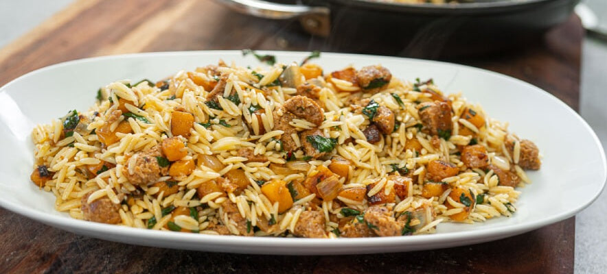 Orzo, Butternut, Chard & Sausage Medley